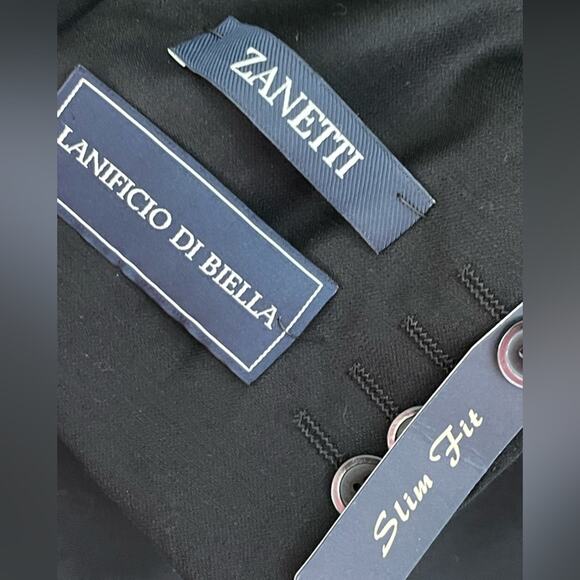 Zanetti Lanificio Di Biella Men's Black Porto Suit Jacket 44L Slim NWT MSRP $395 - Picture 7 of 8